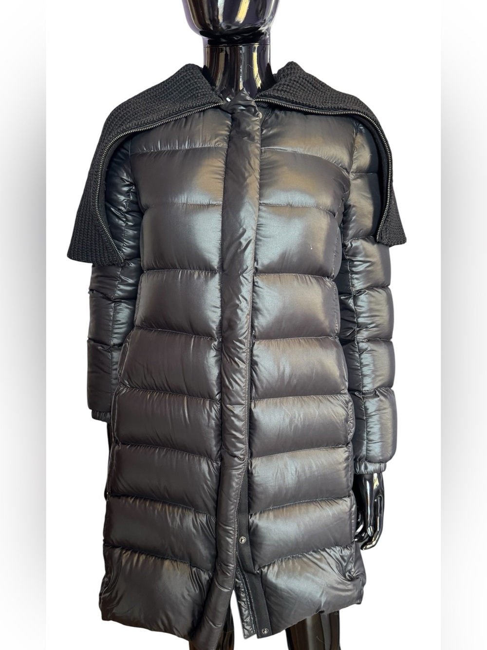 Prada sport Black Down Puffer Coat with Knit Shoulder Cape - Picture 6 of 16